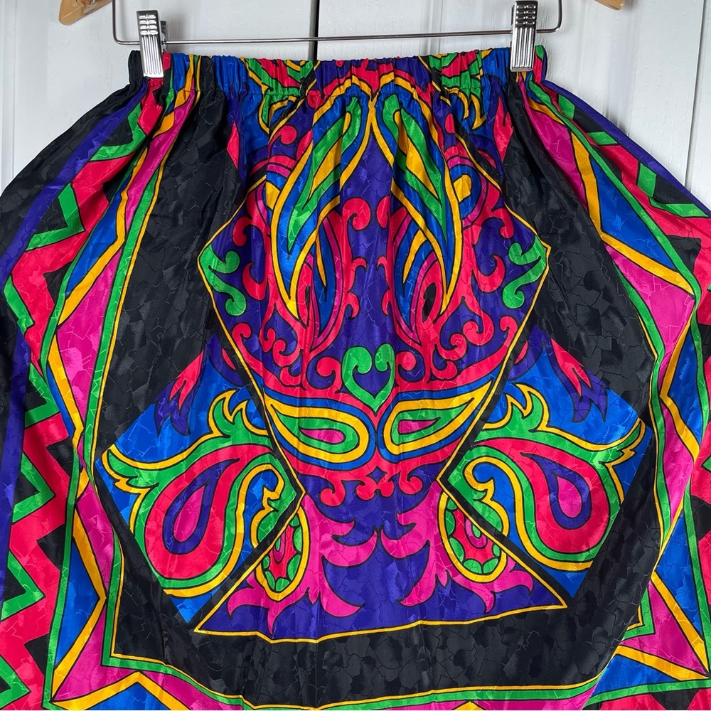 Vintage Megan Moore Pleated Pull on Skirt Womens 4 Colorful Silky Geometric Midi - Picture 8 of 13